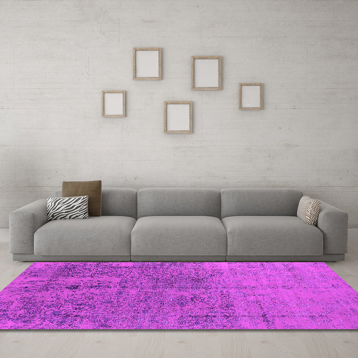 Machine Washable Oriental Pink Industrial Rug in a Living Room, wshurb2714pnk