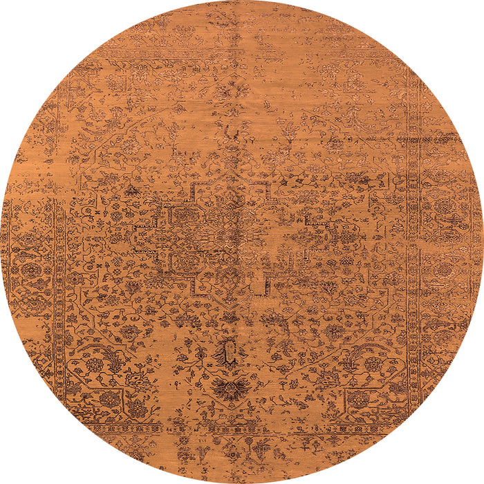 Round Machine Washable Oriental Orange Industrial Area Rugs, wshurb2714org