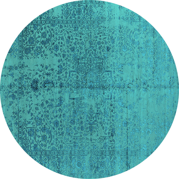 Round Oriental Turquoise Industrial Rug, urb2714turq