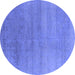 Round Machine Washable Oriental Blue Industrial Rug, wshurb2715blu