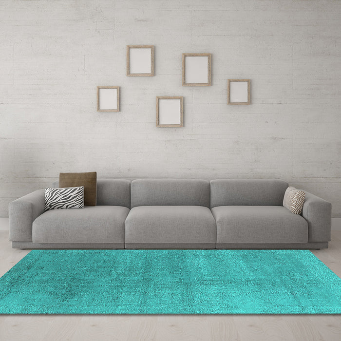Machine Washable Oriental Turquoise Industrial Area Rugs in a Living Room,, wshurb2715turq