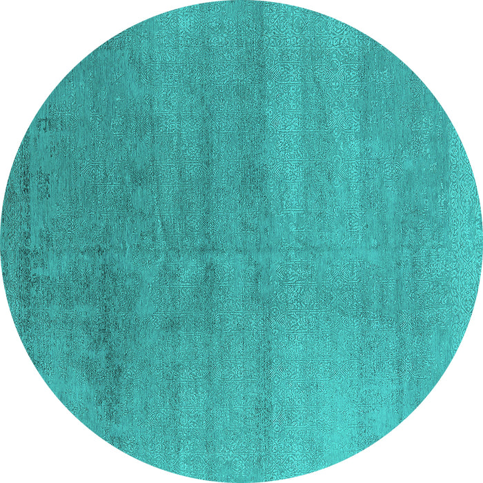 Round Machine Washable Oriental Turquoise Industrial Area Rugs, wshurb2715turq