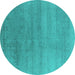 Round Oriental Turquoise Industrial Rug, urb2715turq