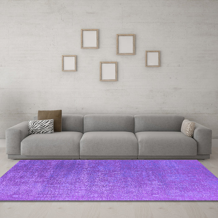 Machine Washable Oriental Purple Industrial Area Rugs in a Living Room, wshurb2716pur