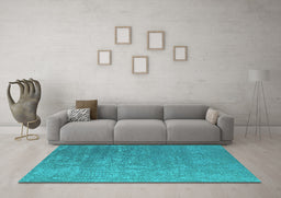 Machine Washable Oriental Turquoise Industrial Area Rugs in a Living Room,, wshurb2716turq