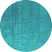 Round Machine Washable Oriental Turquoise Industrial Area Rugs, wshurb2716turq