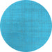 Round Machine Washable Oriental Light Blue Industrial Rug, wshurb2717lblu