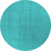 Round Machine Washable Oriental Turquoise Industrial Area Rugs, wshurb2717turq