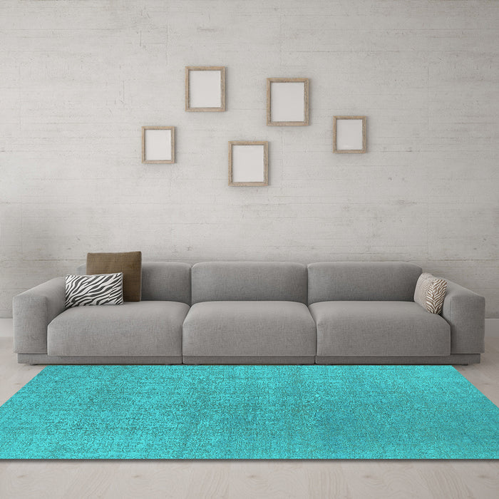 Machine Washable Oriental Turquoise Industrial Area Rugs in a Living Room,, wshurb2717turq