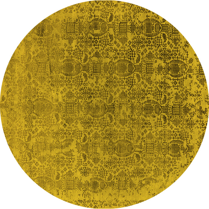 Round Machine Washable Oriental Yellow Industrial Rug, wshurb2718yw