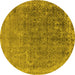 Round Machine Washable Oriental Yellow Industrial Rug, wshurb2718yw