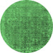 Round Oriental Emerald Green Industrial Rug, urb2718emgrn