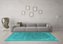 Machine Washable Oriental Turquoise Industrial Area Rugs in a Living Room,, wshurb2718turq