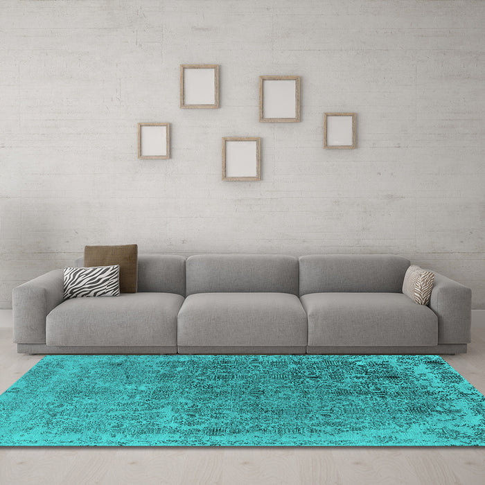 Machine Washable Oriental Turquoise Industrial Area Rugs in a Living Room,, wshurb2718turq