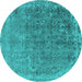 Round Oriental Turquoise Industrial Rug, urb2718turq