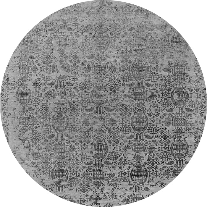 Round Machine Washable Oriental Gray Industrial Rug, wshurb2718gry