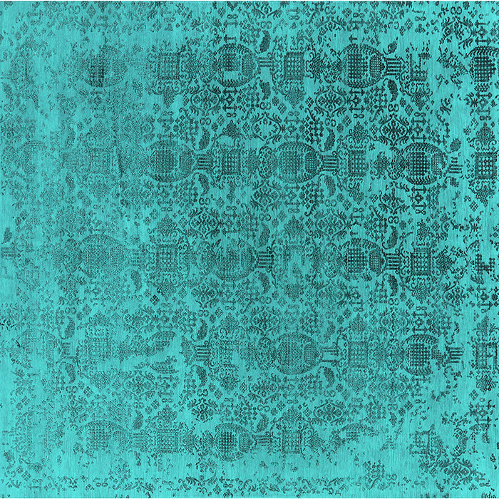 Square Machine Washable Oriental Turquoise Industrial Area Rugs, wshurb2718turq
