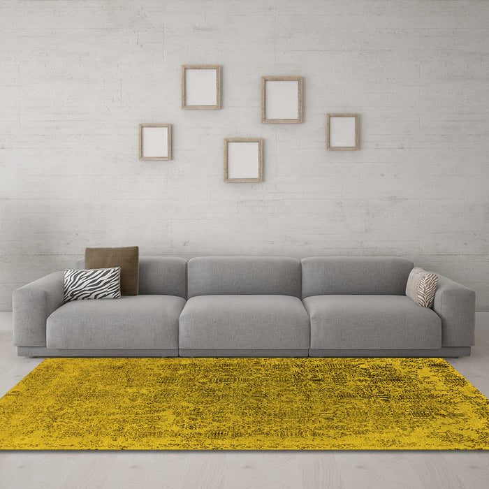 Machine Washable Oriental Yellow Industrial Rug in a Living Room, wshurb2718yw