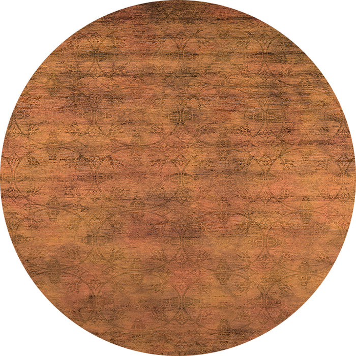 Round Machine Washable Oriental Orange Industrial Area Rugs, wshurb2719org