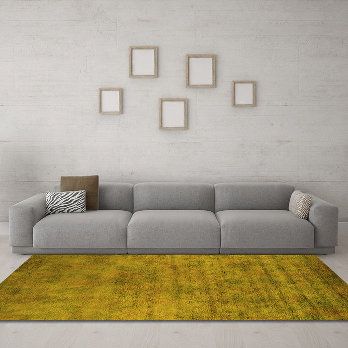 Machine Washable Oriental Yellow Industrial Rug in a Living Room, wshurb2719yw
