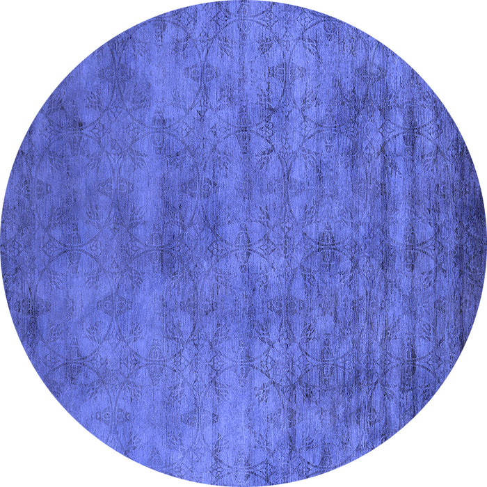 Round Machine Washable Oriental Blue Industrial Rug, wshurb2719blu