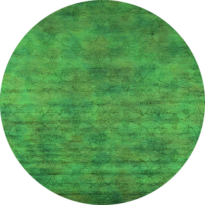 Round Machine Washable Oriental Green Industrial Area Rugs, wshurb2719grn