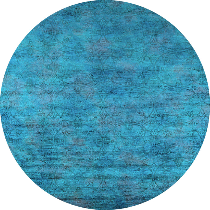 Round Machine Washable Oriental Light Blue Industrial Rug, wshurb2719lblu