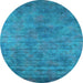 Round Machine Washable Oriental Light Blue Industrial Rug, wshurb2719lblu