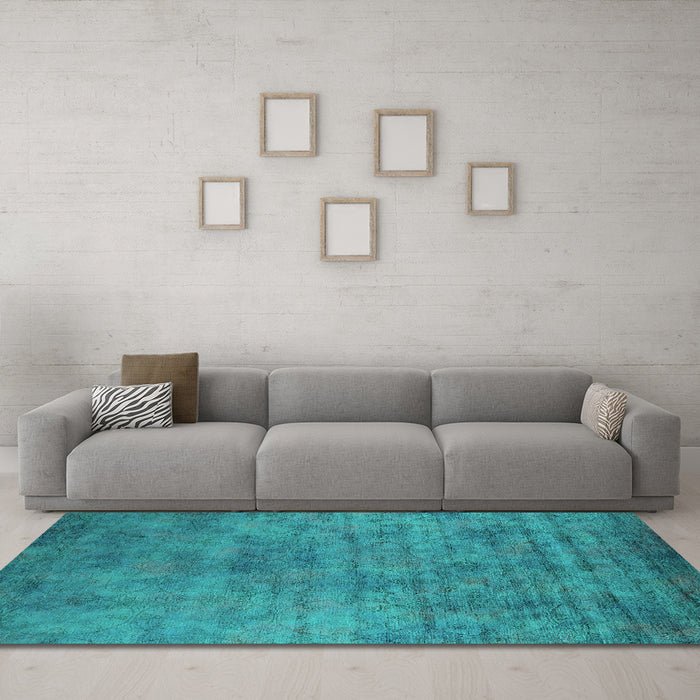 Machine Washable Oriental Turquoise Industrial Area Rugs in a Living Room,, wshurb2719turq