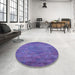 Round Mid-Century Modern Slate Blue Oriental Rug in a Office, urb2720