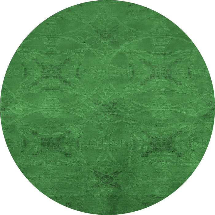 Round Oriental Emerald Green Industrial Rug, urb2721emgrn