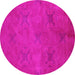 Round Machine Washable Oriental Pink Industrial Rug, wshurb2721pnk