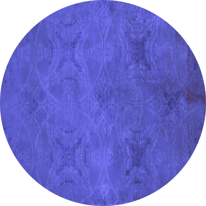 Round Machine Washable Oriental Blue Industrial Rug, wshurb2721blu