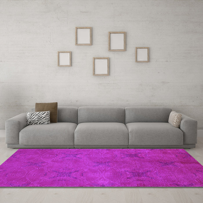 Machine Washable Oriental Purple Industrial Area Rugs in a Living Room, wshurb2721pur
