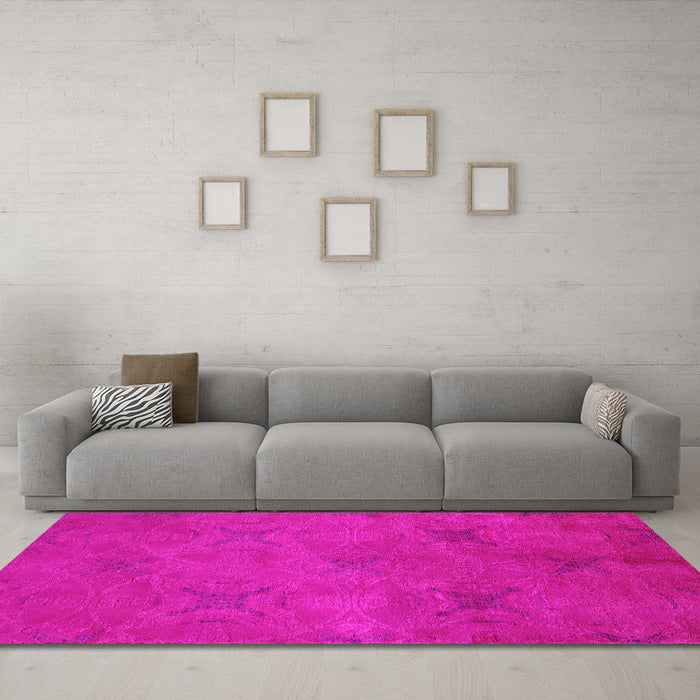 Machine Washable Oriental Pink Industrial Rug in a Living Room, wshurb2721pnk