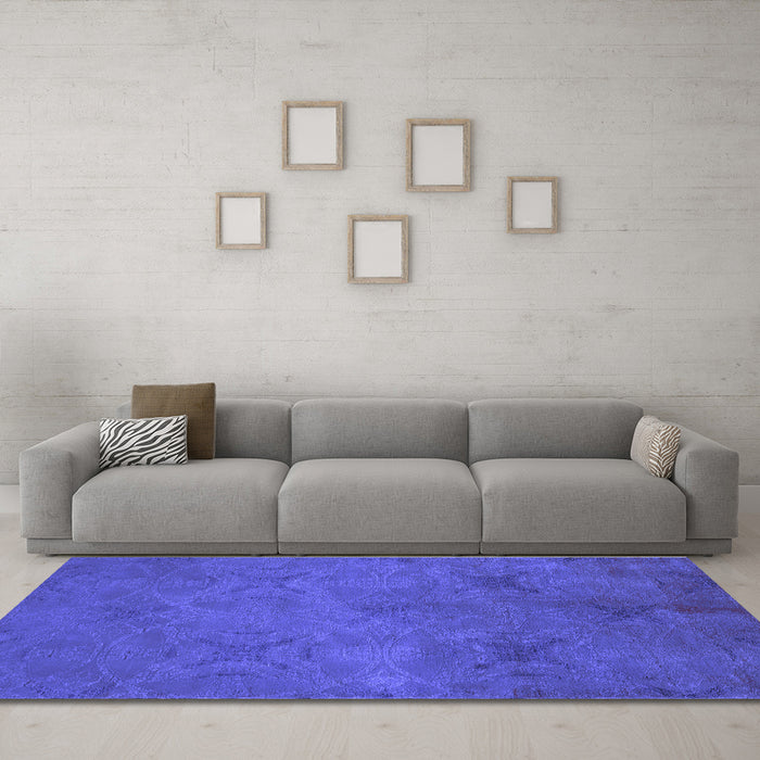 Machine Washable Oriental Blue Industrial Rug in a Living Room, wshurb2721blu