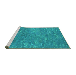 Sideview of Machine Washable Oriental Turquoise Industrial Area Rugs, wshurb2722turq