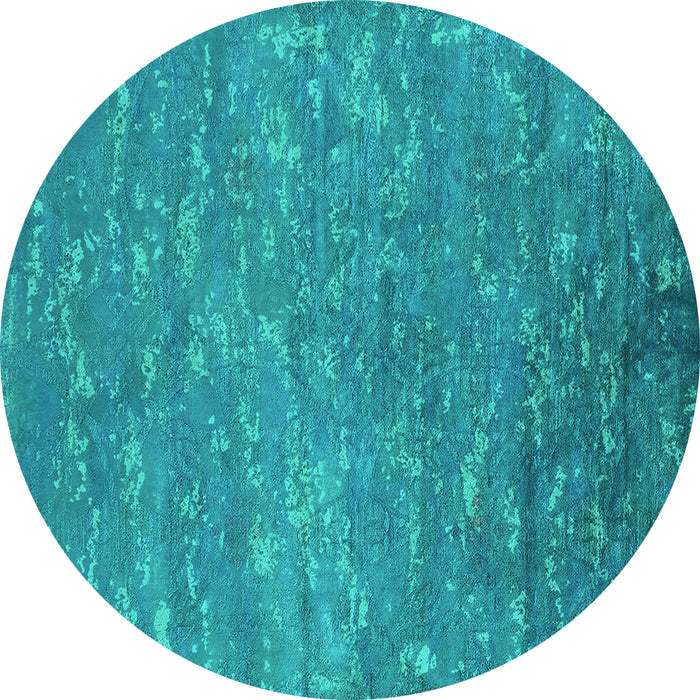 Round Machine Washable Oriental Turquoise Industrial Area Rugs, wshurb2722turq