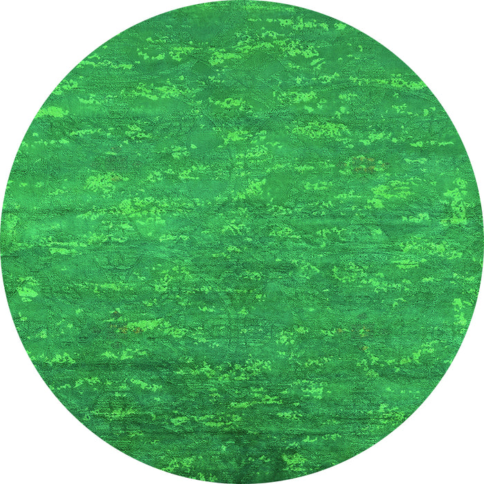 Round Machine Washable Oriental Green Industrial Area Rugs, wshurb2722grn