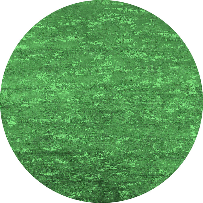 Round Machine Washable Oriental Emerald Green Industrial Area Rugs, wshurb2722emgrn