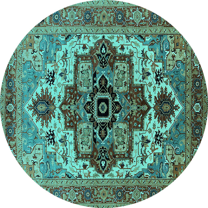 Round Oriental Turquoise Industrial Rug, urb2723turq