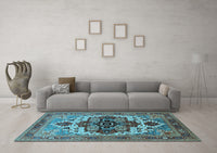 Machine Washable Oriental Light Blue Industrial Rug, wshurb2723lblu