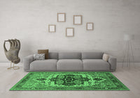 Machine Washable Oriental Emerald Green Industrial Rug, wshurb2723emgrn