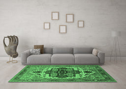 Machine Washable Oriental Emerald Green Industrial Area Rugs in a Living Room,, wshurb2723emgrn