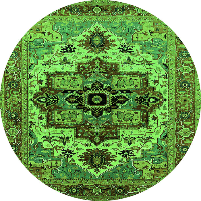 Round Machine Washable Oriental Green Industrial Area Rugs, wshurb2723grn