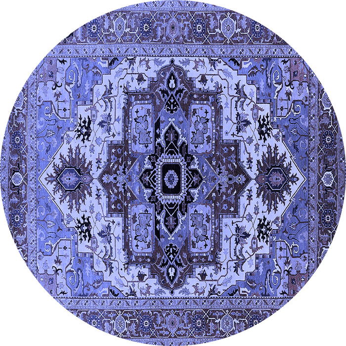 Round Machine Washable Oriental Blue Industrial Rug, wshurb2723blu