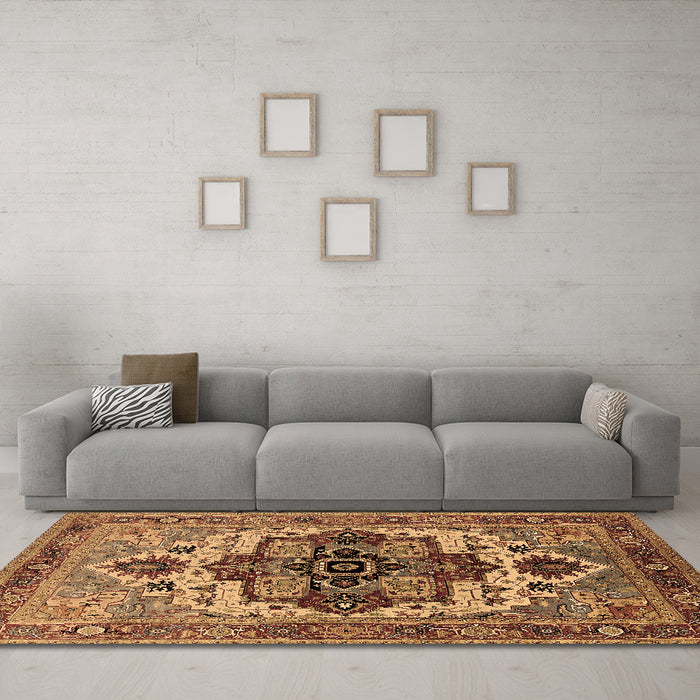 Machine Washable Oriental Brown Industrial Rug in a Living Room,, wshurb2723brn