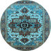 Round Machine Washable Oriental Light Blue Industrial Rug, wshurb2723lblu