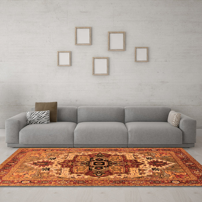 Machine Washable Oriental Orange Industrial Area Rugs in a Living Room, wshurb2723org