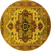 Round Machine Washable Oriental Yellow Industrial Rug, wshurb2723yw